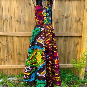 Psychedelic Groovy Geometric Strapless Long Full Dress